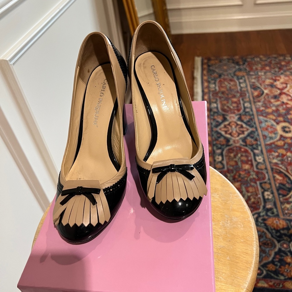 Carlo Pazolini Beige Black Patent Pump Size 37